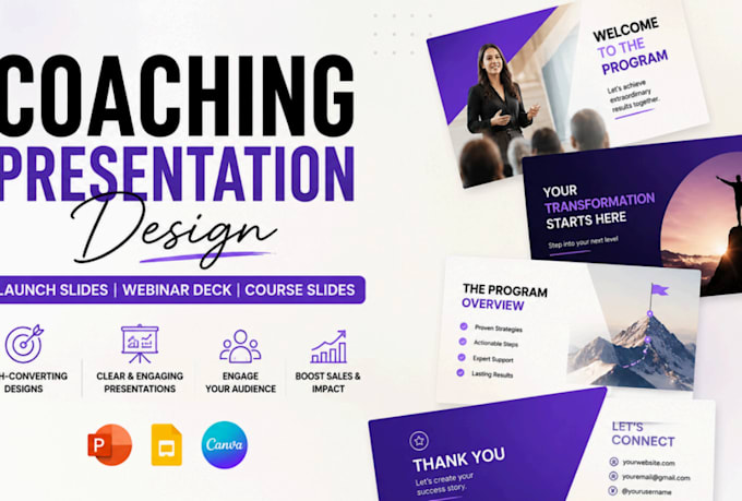 design coaching program launch slides, webinar deck, course presentation design